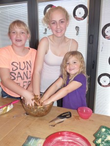 The girls getting stuck in